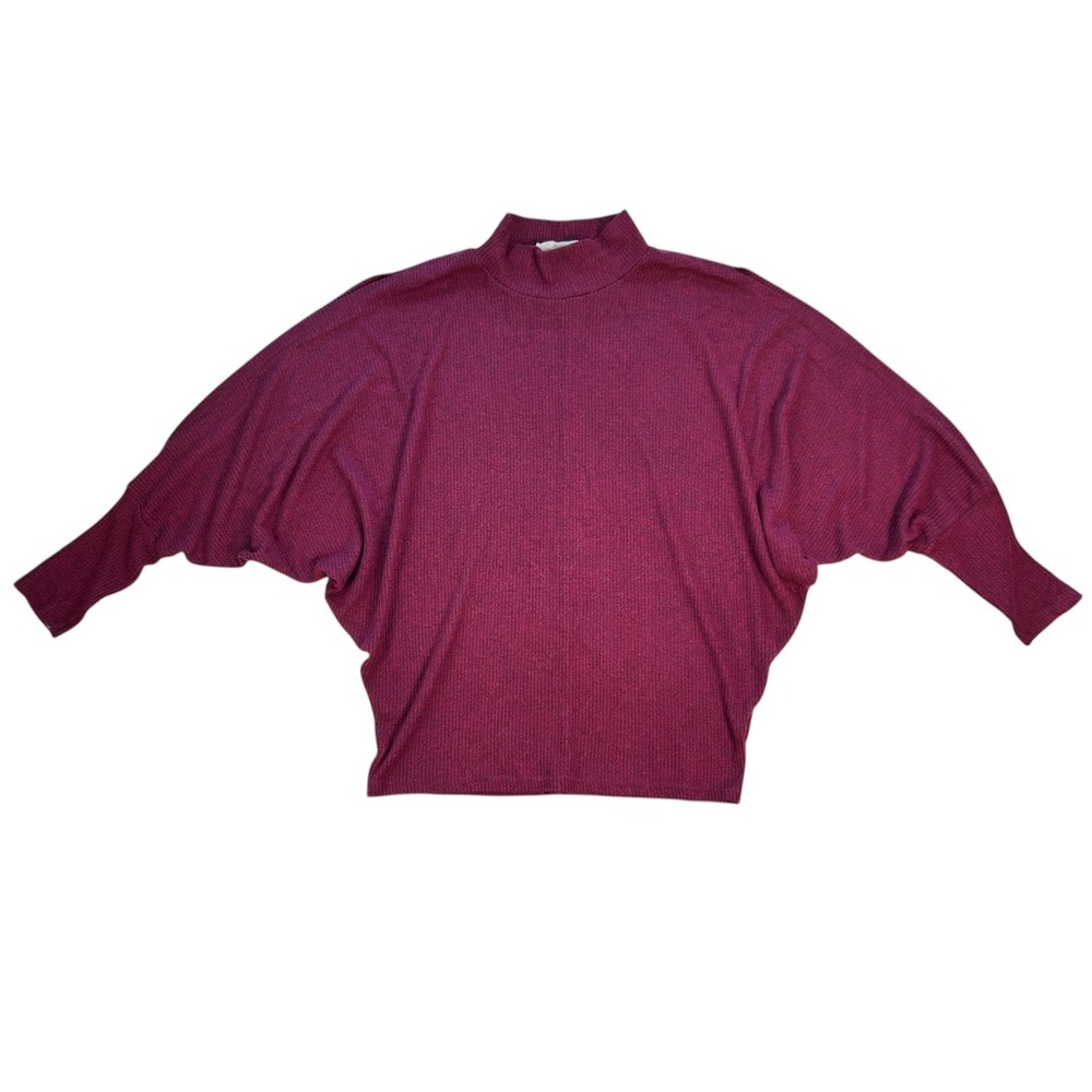 Vine & Love Mock Neck Split Dolman Sleeve Ribbed Knit Sweater Top Berry Plum S - Picture 2 of 5